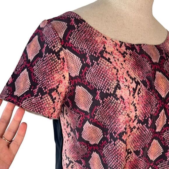 PJK Patterson J. Kincaid Womens Leather Pink Snake Print Mixed Media Blouse - Picture 3 of 10
